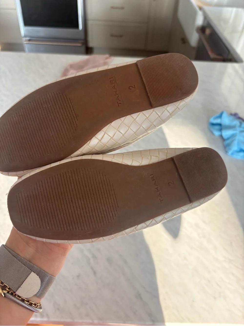 Tahari Mary Jane Woven Ballet Flats Beige size 2